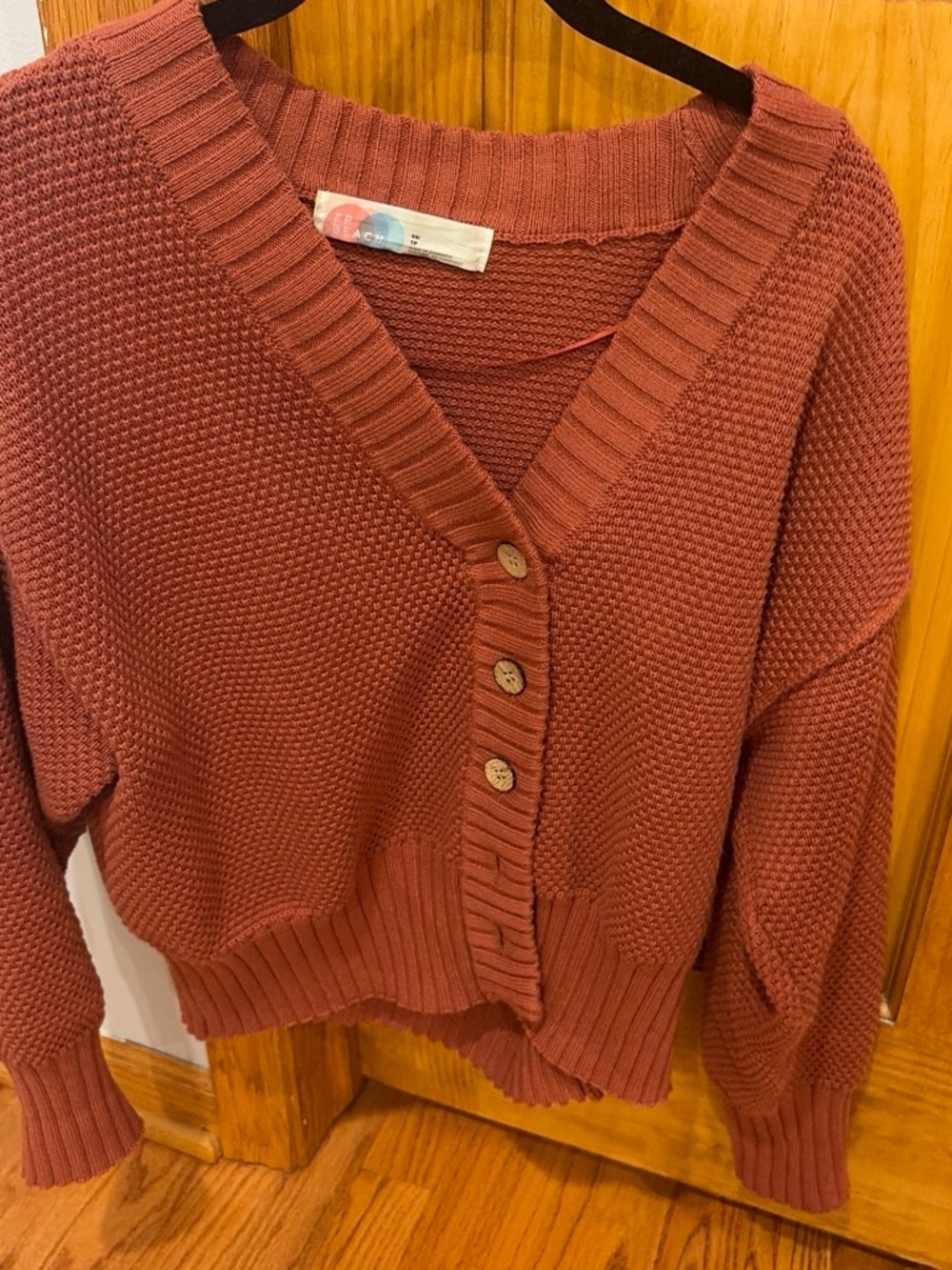 Free People Chunky V-Neck Button Cardigan - Rust